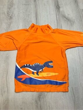 Kids - 3 for $10 - Orange Dino Surf Rash Guard Swim Shirt